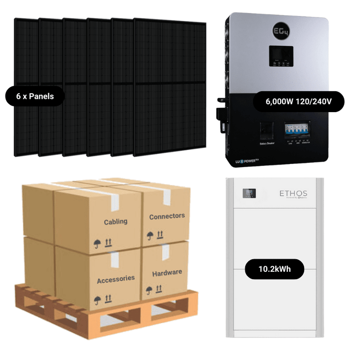 2.4kW Complete Solar Power System - 6,000W 120/240V [10.24kWh Lithium Battery Bank] + 6 X 400W Mono Solar Panels | Includes Schematic OGK-PLUS