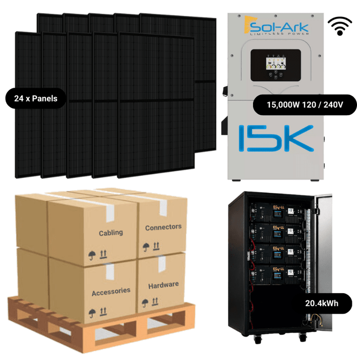 9.6kW Complete Solar Power System - Sol-Ark 15K + [20.4kWh Lithium Battery Bank] + 24 X 400W Mono Solar Panels | Includes Schematic HPK-PLUS